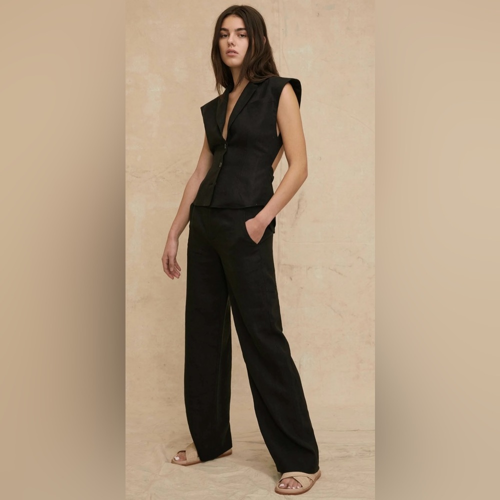 145.  Marissa Webb Theo Linen Double Waist Trousers
